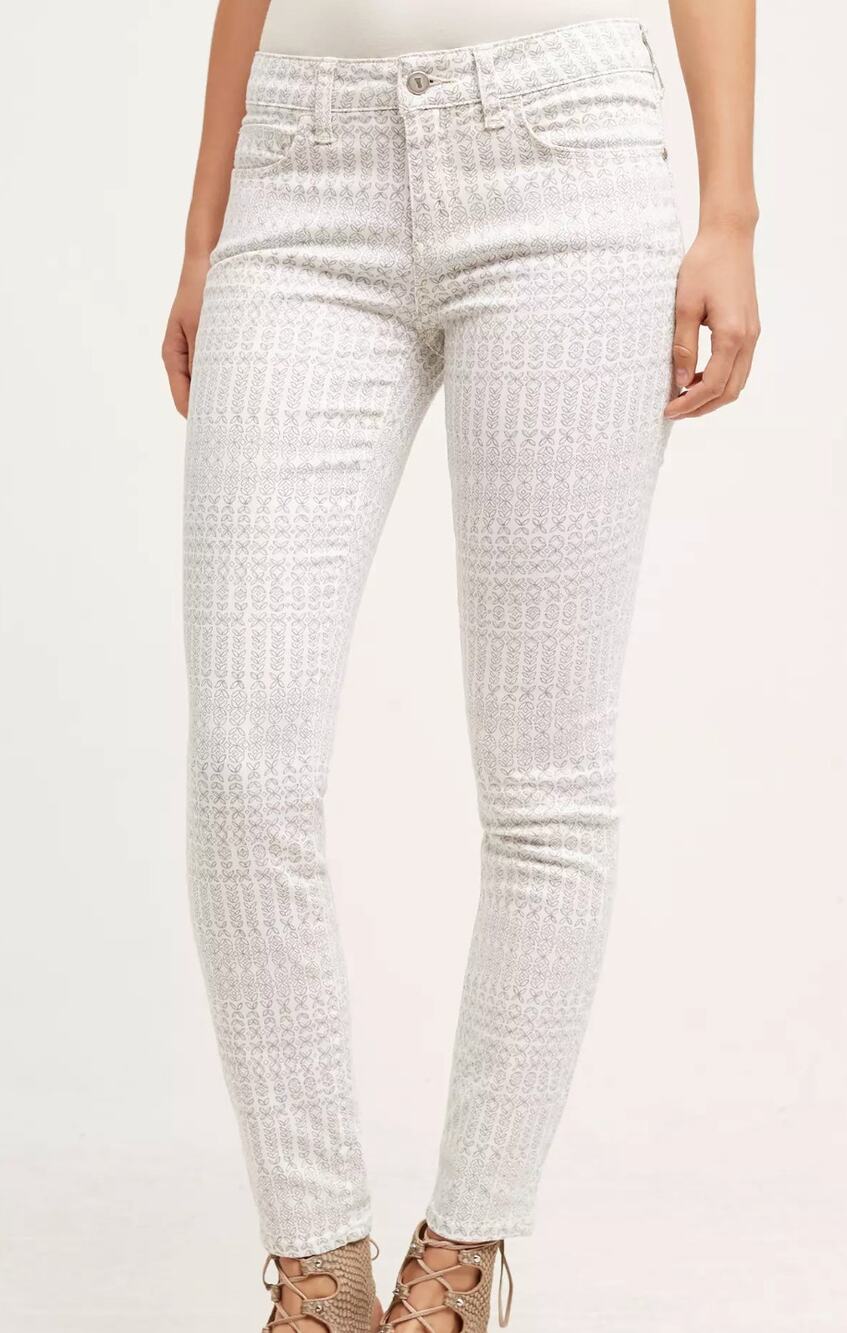 Pilcro Stet Ankle Jeans Womens 25 Gray White Print Skinny NWT